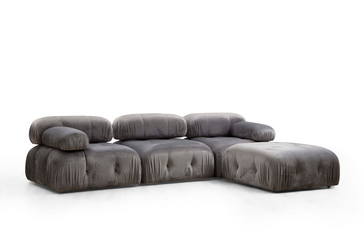 Banken - Modulaire XXL hoekbank Bubble met hocker - velvet grijs - Dimehouse