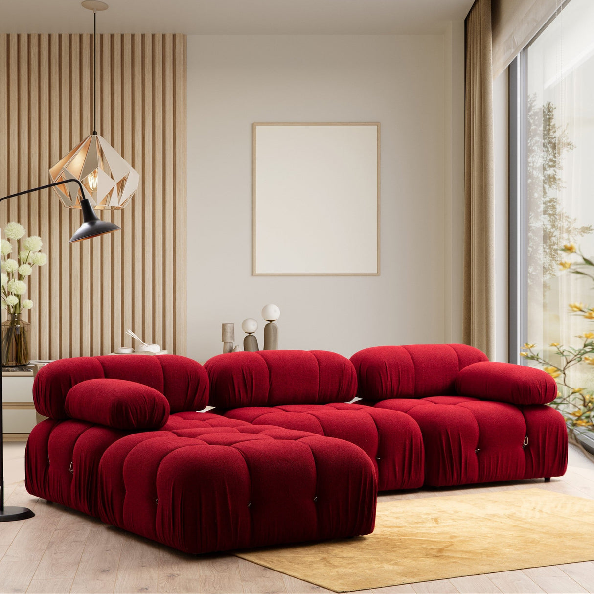Banken - Modulaire XXL hoekbank Bubble met hocker - velvet rood - Dimehouse