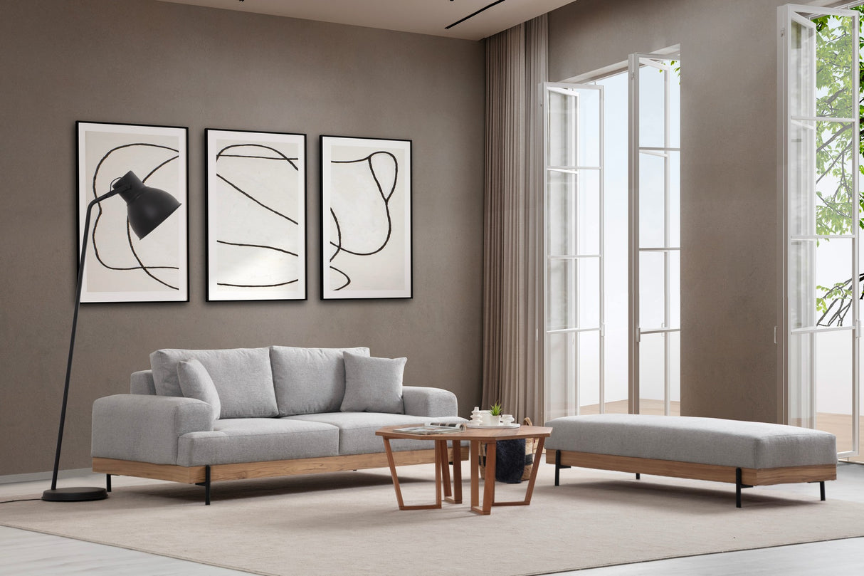 Banken - 3 - zits Bank Eti Grijs - Naturel Houten Frame - Dimehouse