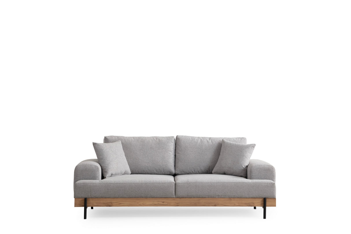 Banken - 3 - zits Bank Eti Grijs - Naturel Houten Frame - Dimehouse