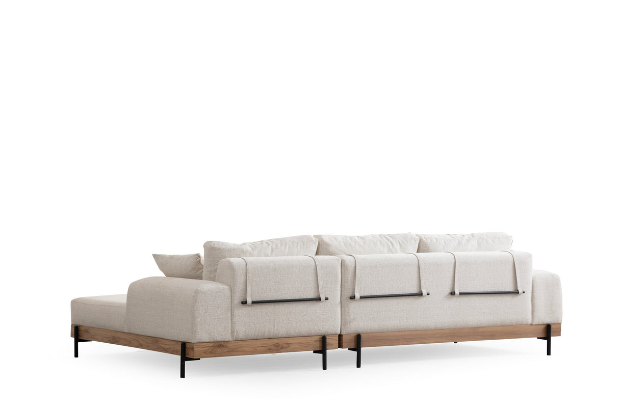 Banken - Moderne Hoekbank Rechts Eti Stof Wit - Hout Frame - Dimehouse
