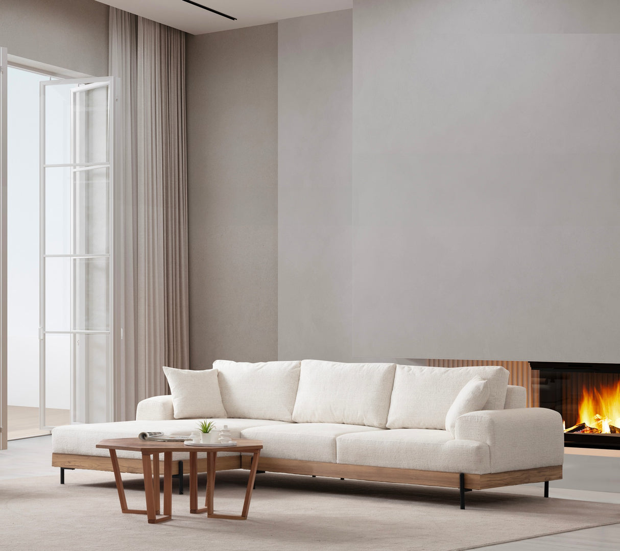 Modern Corner Sofa Left Eti Fabric White - Wood Frame 