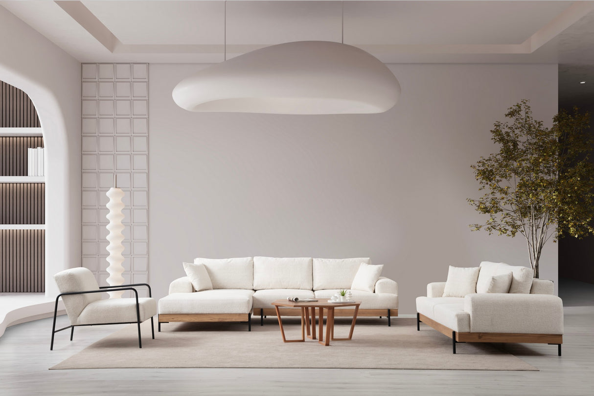 Modern Corner Sofa Left Eti Fabric White - Wood Frame 