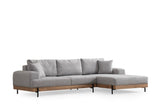 Banken - Moderne Hoekbank Rechts Eti Stof Grijs - Hout Frame - Dimehouse