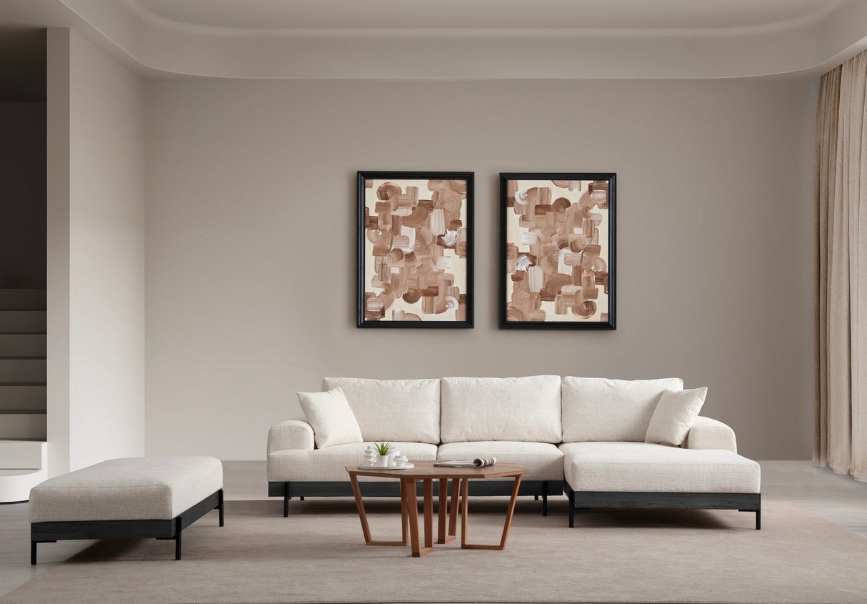 Banken - Moderne Hoekbank Rechts Eti Stof Wit - Zwart Houten Frame - Dimehouse