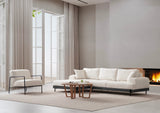 Banken - Moderne Hoekbank Links Eti Stof Wit - Zwart Houten Frame - Dimehouse