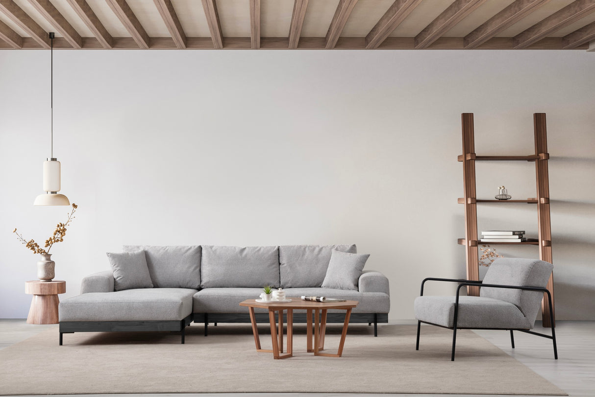 Modern Corner Sofa Left Eti Fabric Gray - Black Wooden Frame 