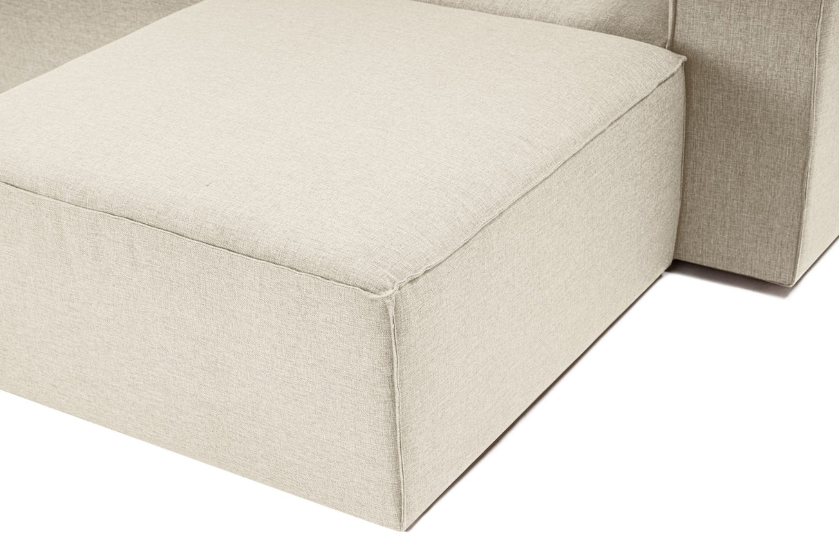 Modular corner sofa with loose pouf in ecru beige linen fabric Fora - left 