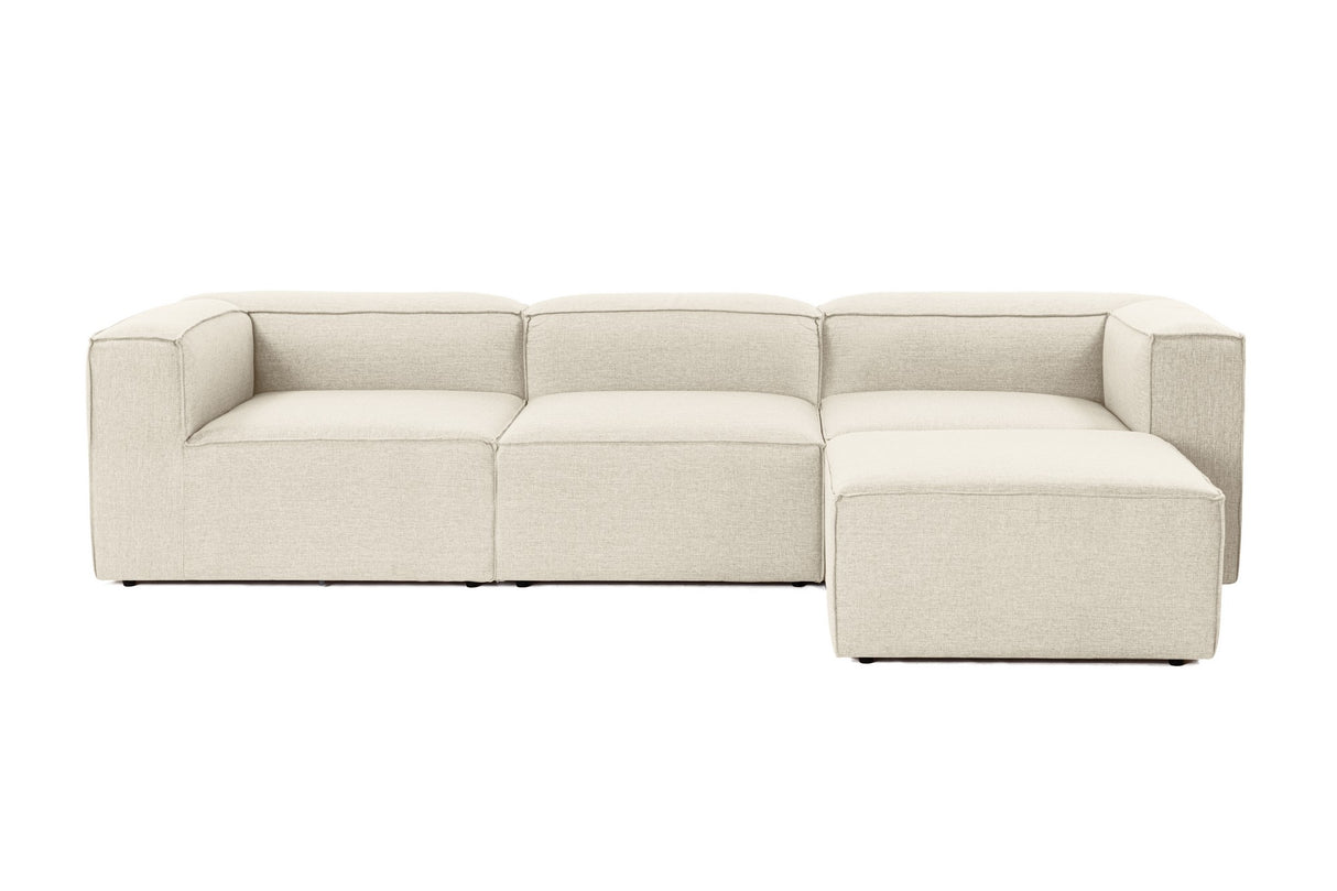 Modular corner sofa with loose pouf in ecru beige linen fabric Fora - left 