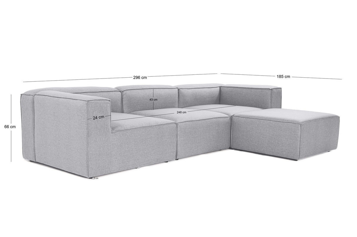 Modular corner sofa with loose ottoman, gray linen fabric Fora 
