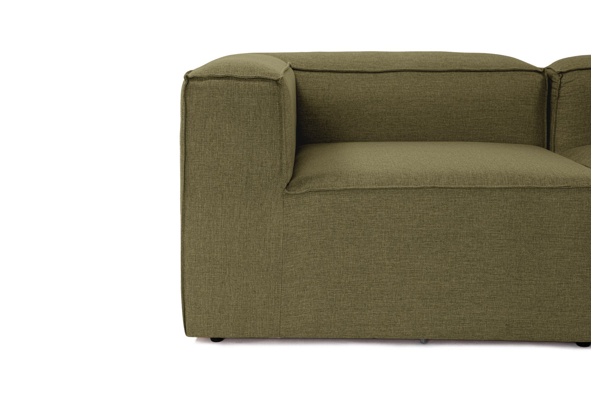 Modular corner sofa Fora with loose ottoman linen fabric - green 