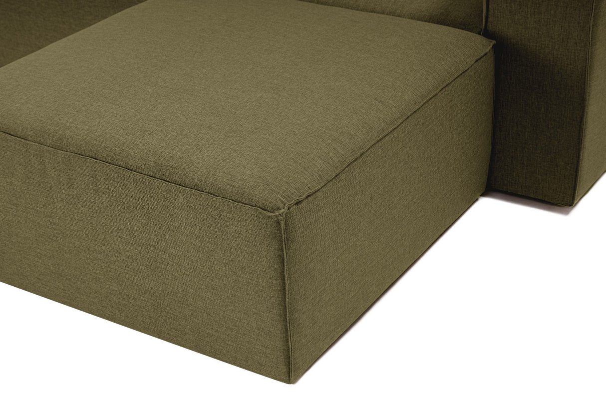 Modular corner sofa Fora with loose ottoman linen fabric - green 