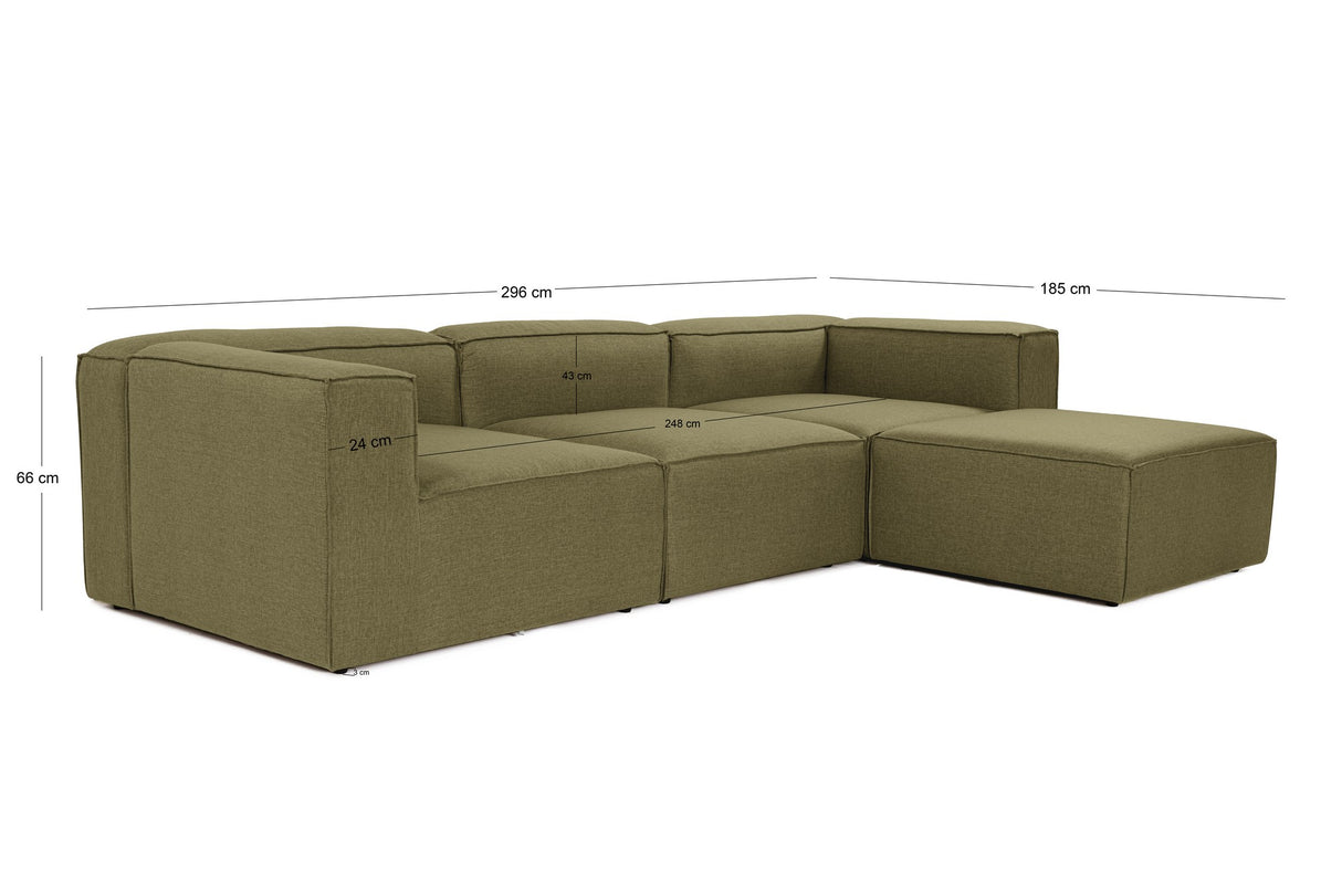Modular corner sofa Fora with loose ottoman linen fabric - green 