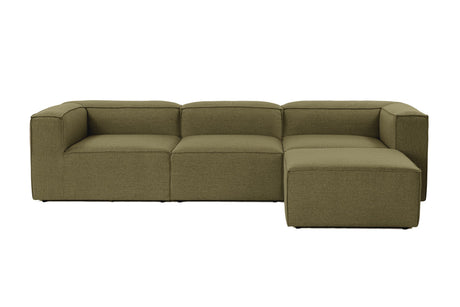 Modular corner sofa Fora with loose ottoman linen fabric - green 
