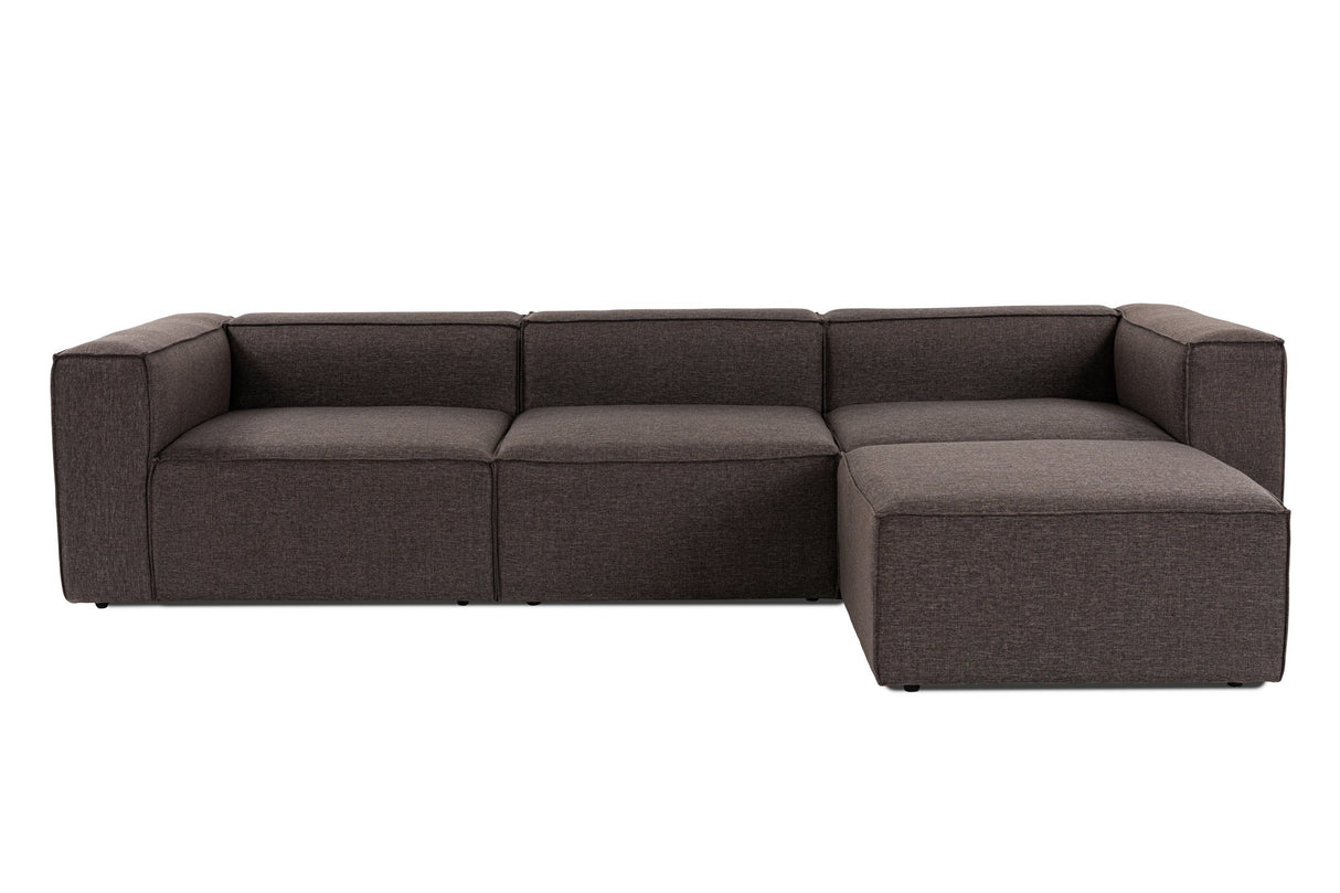 Modular corner sofa with loose pouf dark brown linen fabric Fora 
