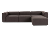 Modular corner sofa with loose pouf dark brown linen fabric Fora 