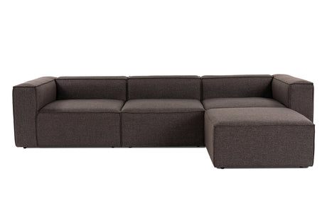 Modular corner sofa with loose pouf dark brown linen fabric Fora 