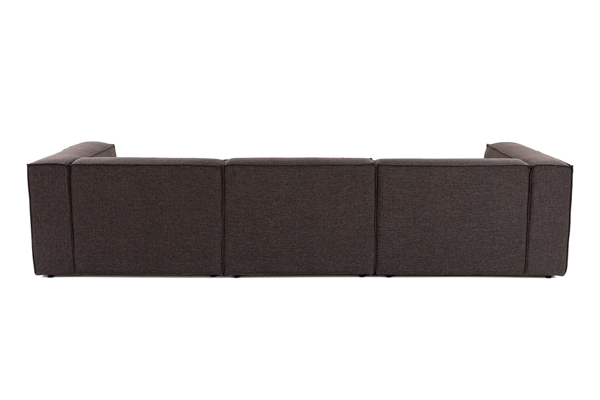 Modular corner sofa with loose pouf dark brown linen fabric Fora 