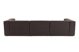 Modular corner sofa with loose pouf dark brown linen fabric Fora 