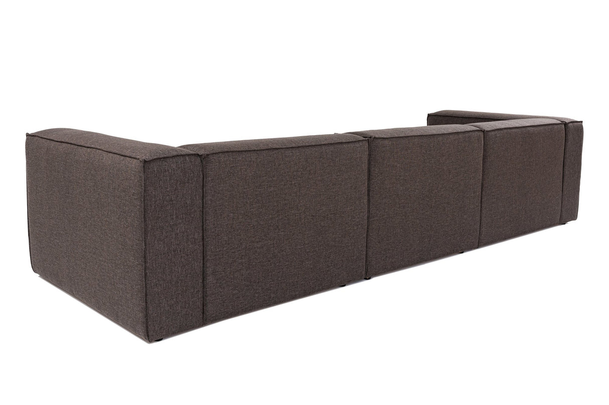 Modular corner sofa with loose pouf dark brown linen fabric Fora 
