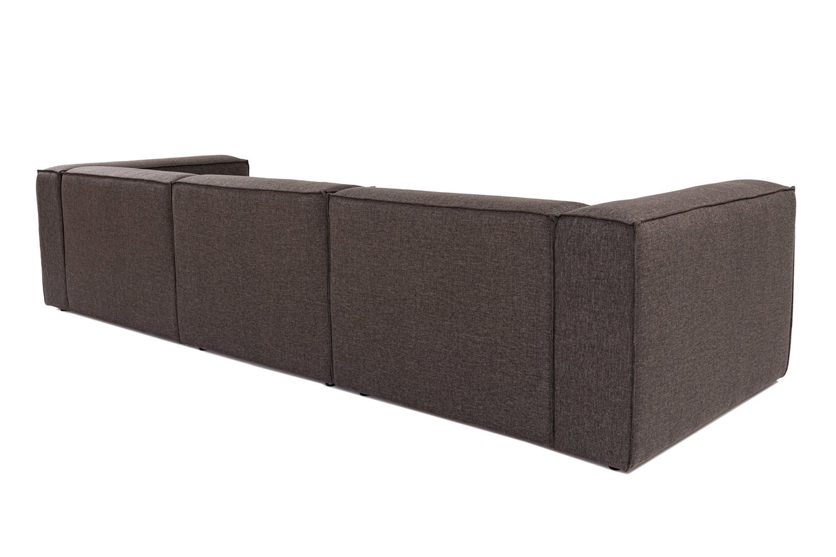 Modular corner sofa with loose pouf dark brown linen fabric Fora 