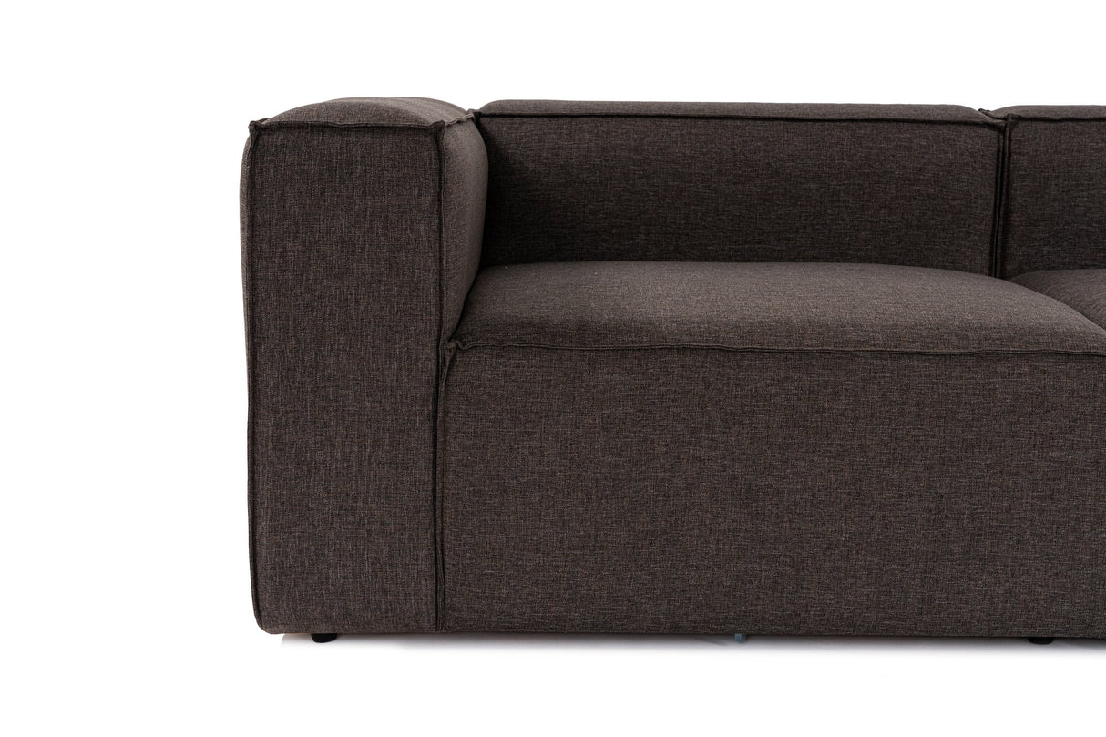 Modular corner sofa with loose pouf dark brown linen fabric Fora 