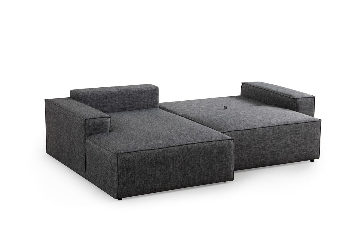 Anthracite fabric sofa bed - with storage space - left facing - 260 x 170 cm - Pirlo