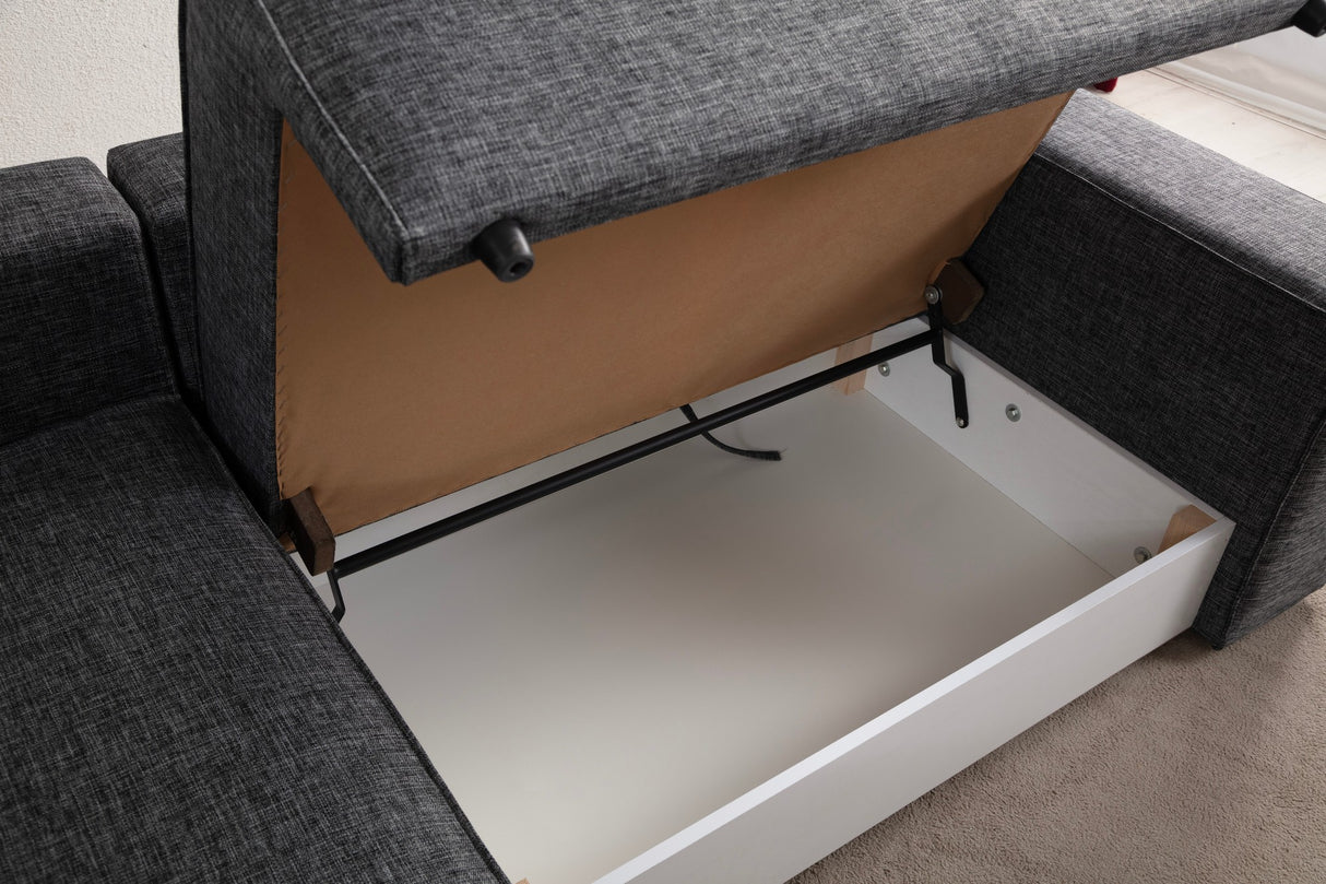 Anthracite fabric sofa bed - with storage space - left facing - 260 x 170 cm - Pirlo