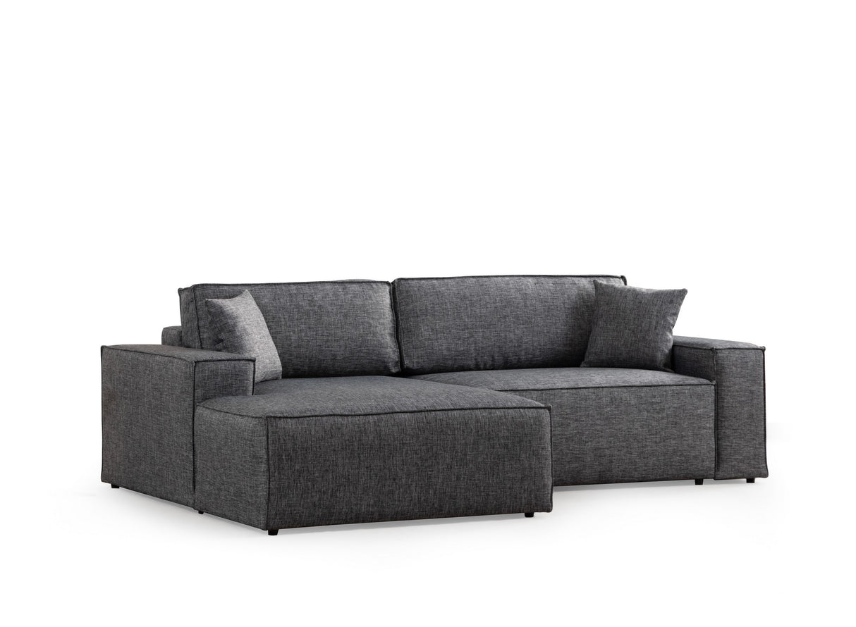 Anthracite fabric sofa bed - with storage space - left facing - 260 x 170 cm - Pirlo