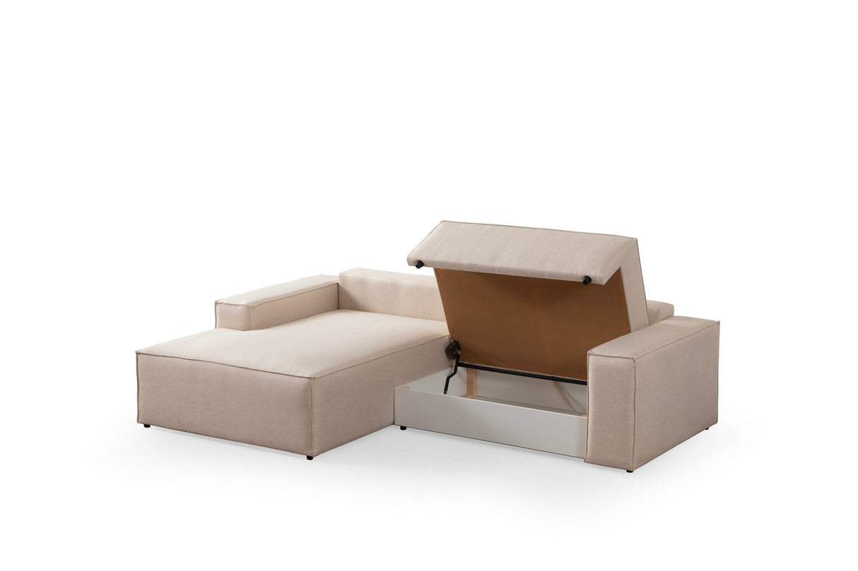 Beige fabric sofa bed - with storage space - left facing - 260 x 170 cm - Pirlo