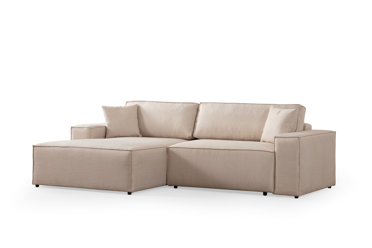Beige fabric sofa bed - with storage space - left facing - 260 x 170 cm - Pirlo