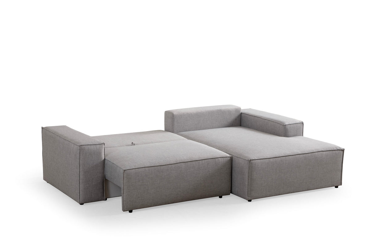 Grey fabric sofa bed - with storage space - right facing - 260 x 170 cm - Pirlo