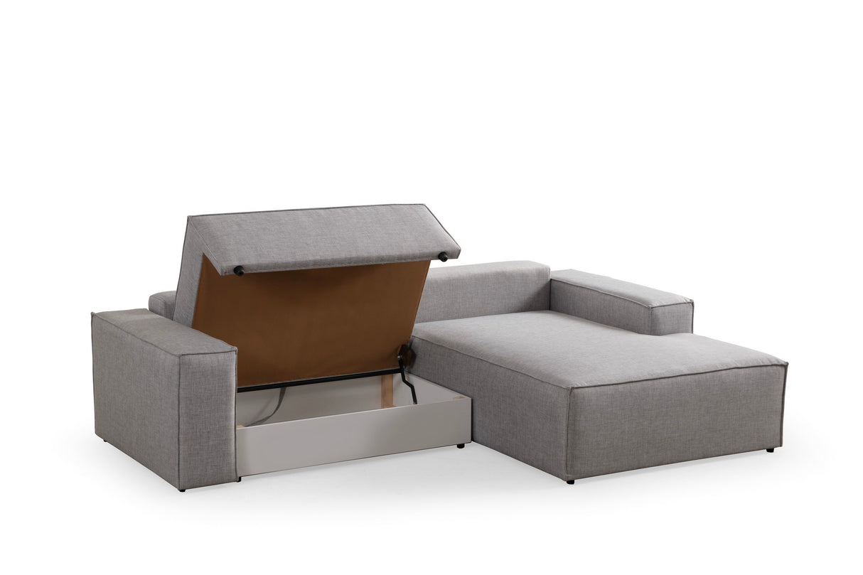 Grey fabric sofa bed - with storage space - right facing - 260 x 170 cm - Pirlo