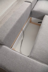 Grey fabric sofa bed - with storage space - right facing - 260 x 170 cm - Pirlo