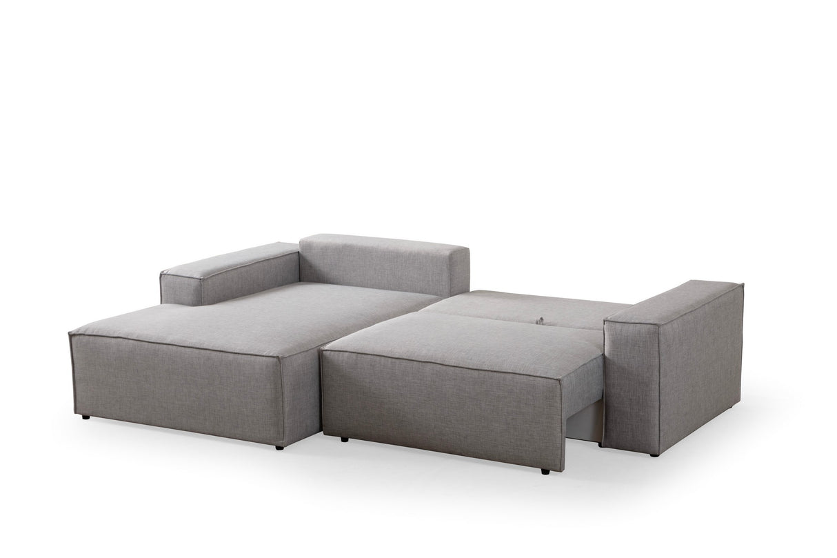 Grey fabric sofa bed - with storage space - left facing - 260 x 170 cm - Pirlo