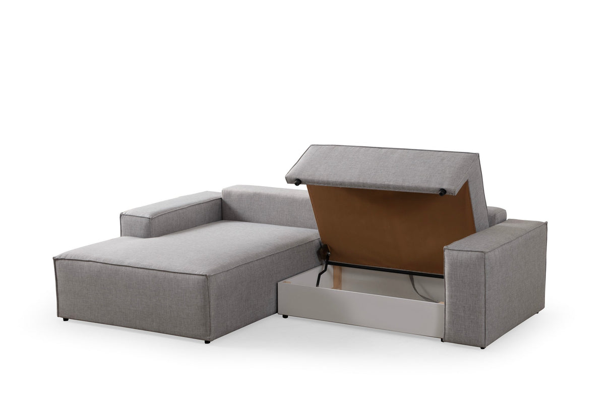 Grey fabric sofa bed - with storage space - left facing - 260 x 170 cm - Pirlo