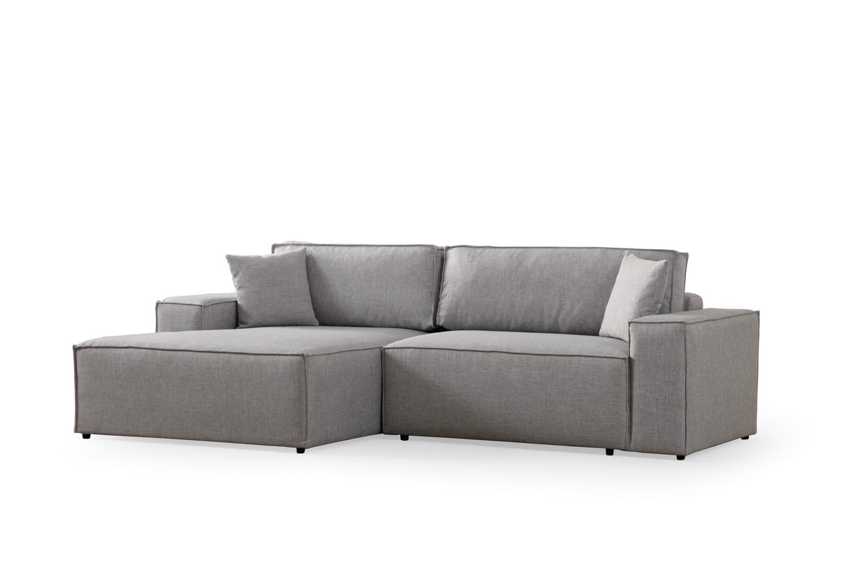 Grey fabric sofa bed - with storage space - left facing - 260 x 170 cm - Pirlo