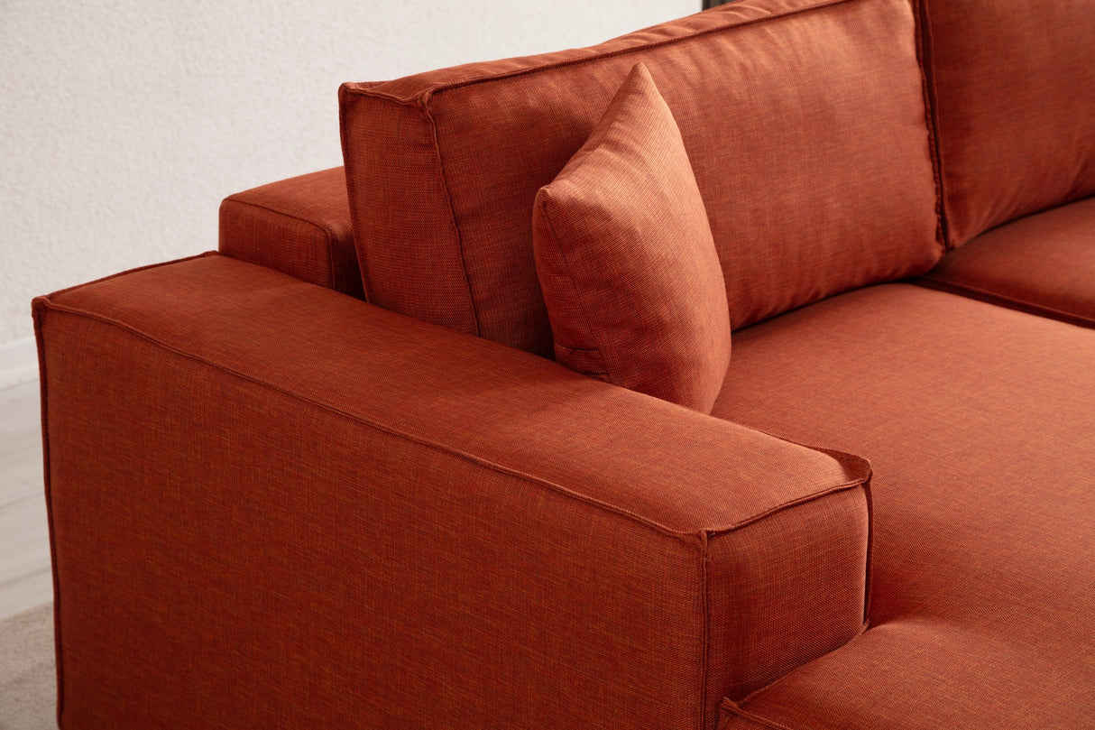 Terracotta fabric sofa bed - with storage space - left facing - 260 x 170 cm - Pirlo