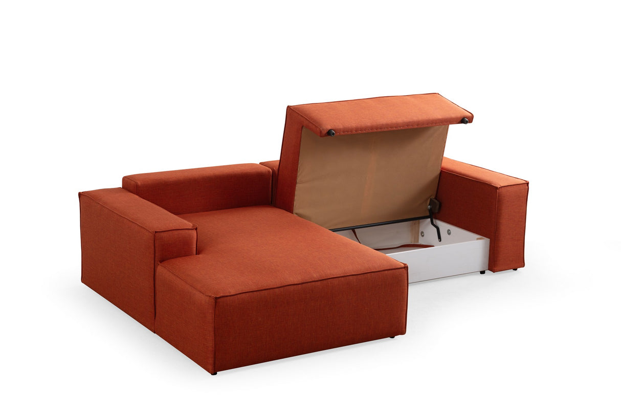 Terracotta fabric sofa bed - with storage space - left facing - 260 x 170 cm - Pirlo