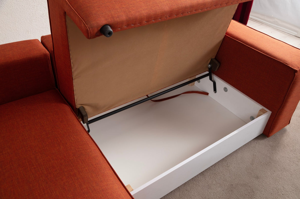 Terracotta fabric sofa bed - with storage space - left facing - 260 x 170 cm - Pirlo