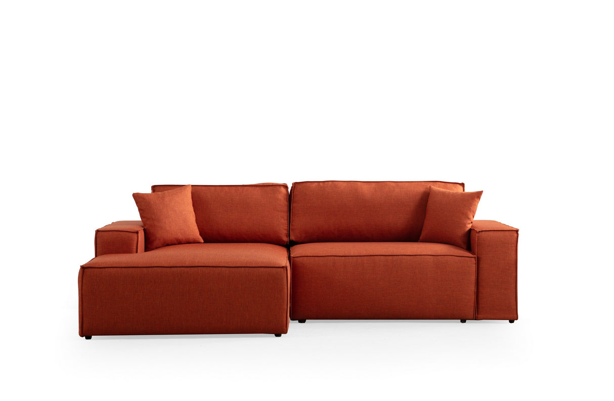 Terracotta fabric sofa bed - with storage space - left facing - 260 x 170 cm - Pirlo