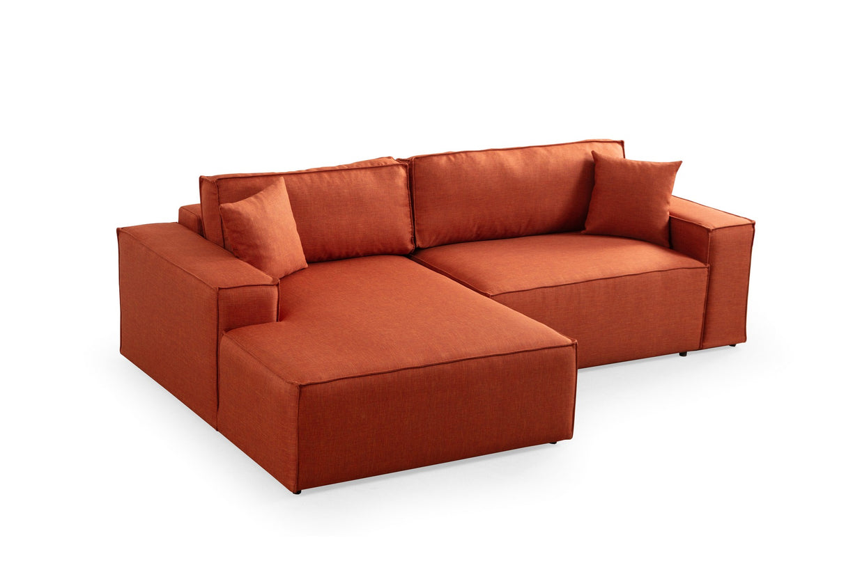 Terracotta fabric sofa bed - with storage space - left facing - 260 x 170 cm - Pirlo