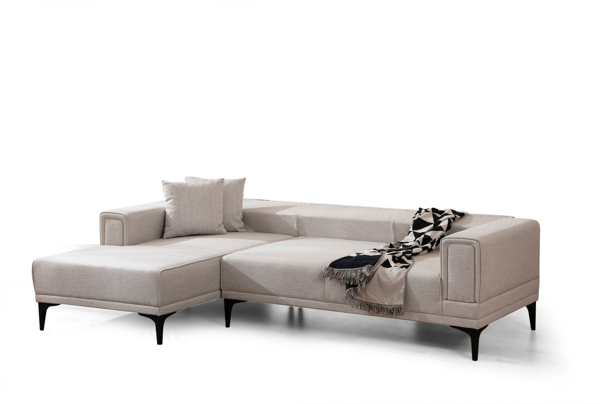 Corner sofa with sleeping function on the left horizon ecru
