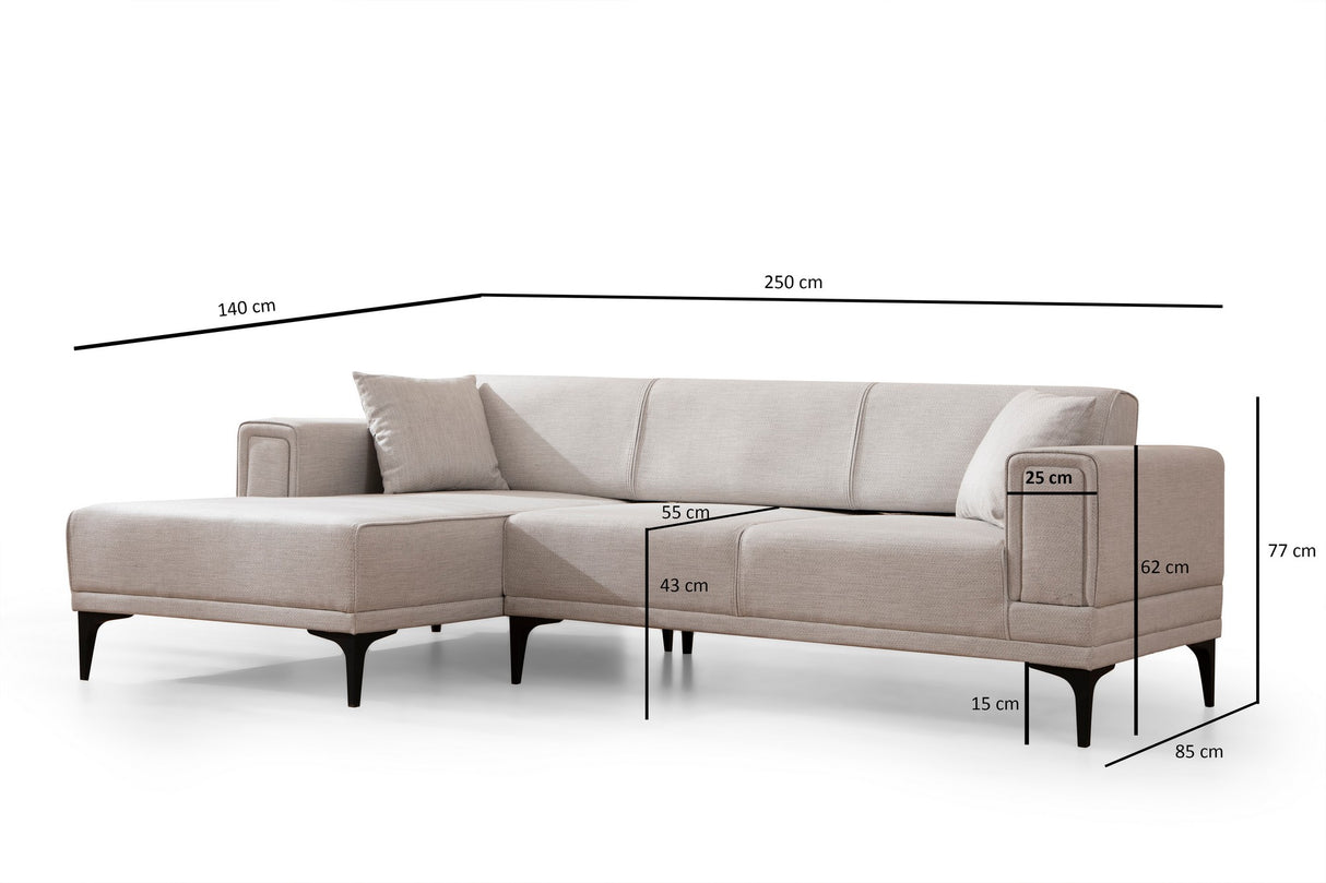 Corner sofa with sleeping function on the left horizon ecru