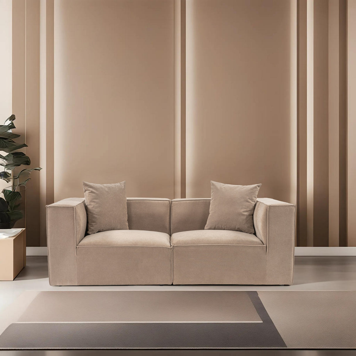 Modular XXL 2-seater sofa Sora 220 cm wide in Cappuccino linen 