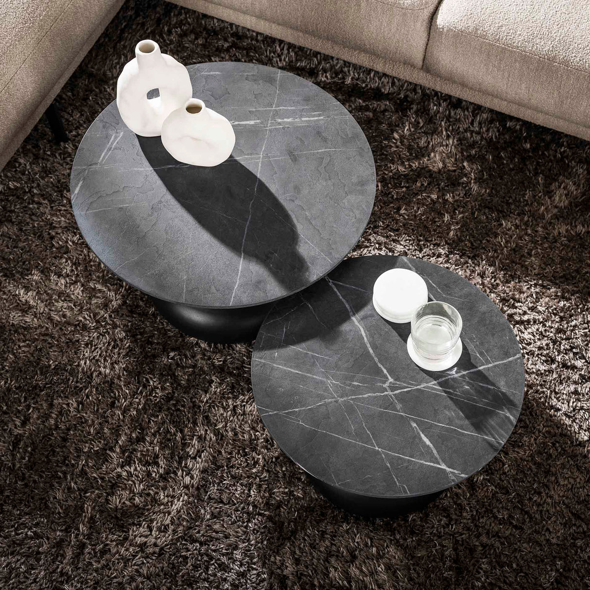 Drop Coffee Table Set of 2 3D Melamine Graphite Ø60-Ø50 