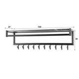 Coat rack Kimi 10-Hook Black Ceramic - With Rod and Hat Shelf 