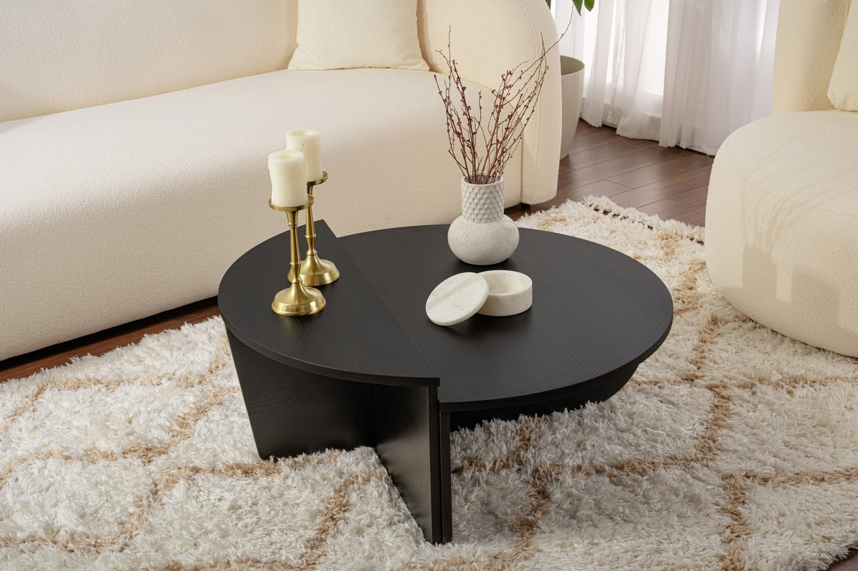 Round Coffee Table Black Tiered Melamine 85 cm Orin 
