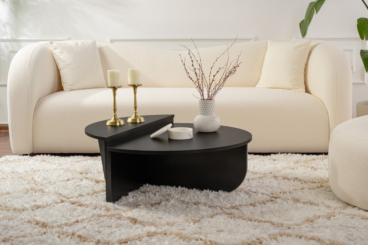 Round Coffee Table Black Tiered Melamine 85 cm Orin 