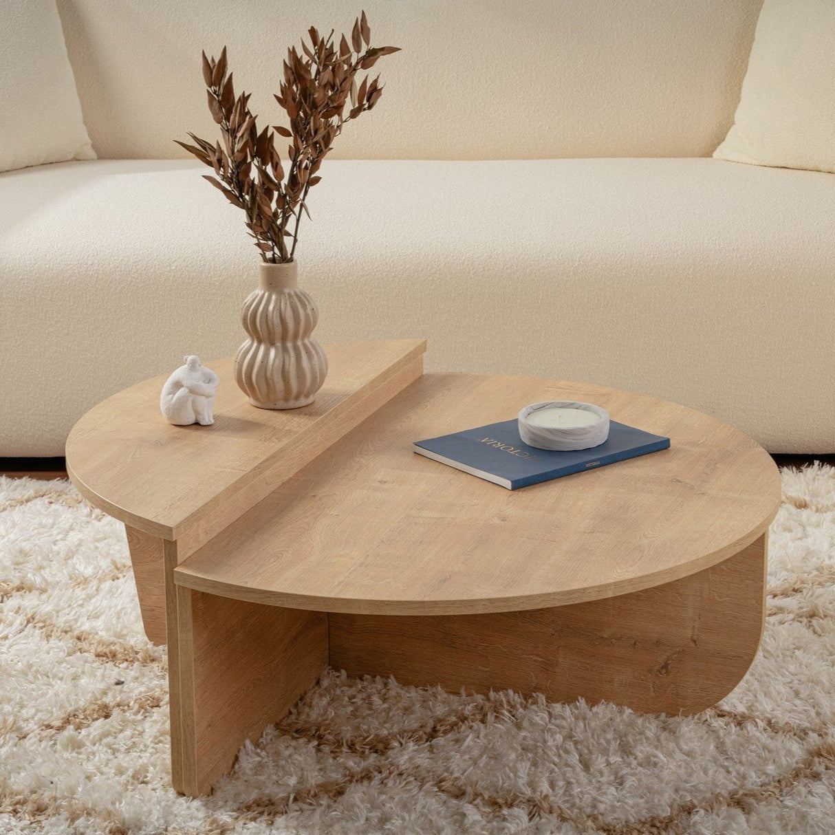 Round Coffee Table Natural 85 cm Melamine Orin 